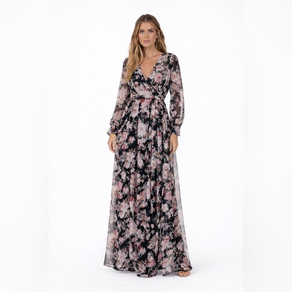 Everly Floral Surplice Maxi Dress | Long Sleeve Flowy Boho | Size L - Picture 9 of 9